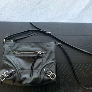 Michael Kors Vintage Shiny Black Leather Buckle Crossbody Bag